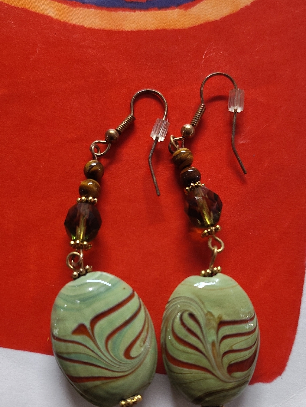 Green Swirl Glass Drop Earrings - Unbranded